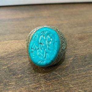 Ancient Ring | Possibly Bronze & Turquoise | Unknown Origin | Engraved | Antique